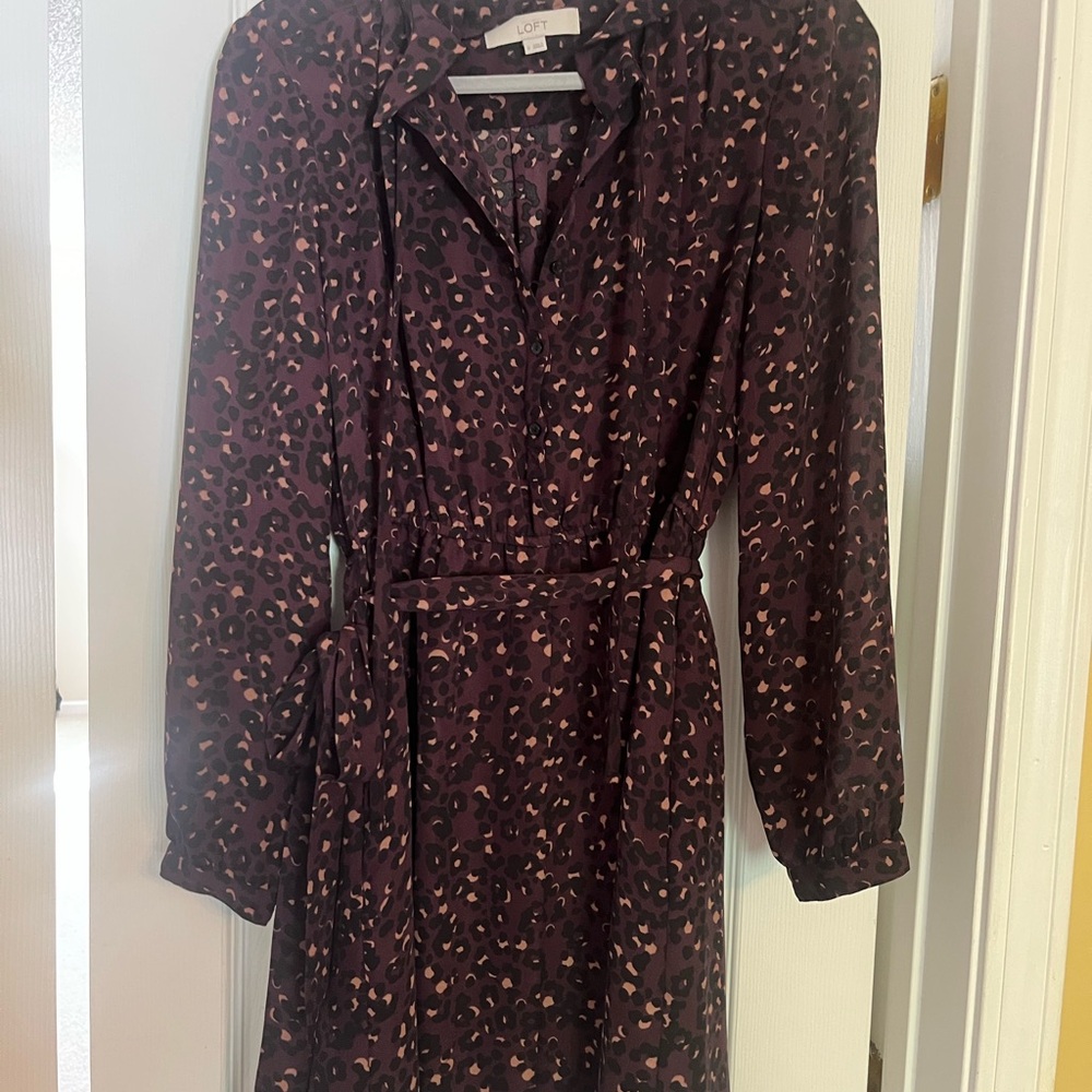 LOFT Women's Purple Leopard Print Dress
